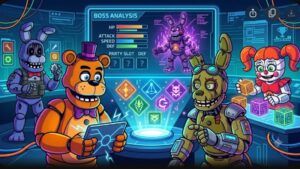 Иллюстрация с персонажами FNAF World для статьи о мета-стратегиях и сборках боссов 2026 года